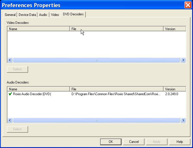 DVD Decoder Properties Setup