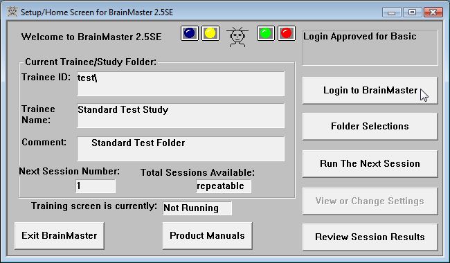 Brain Master 2.5 Home Screen