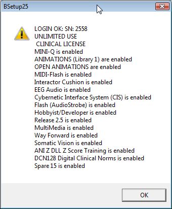 Enabled with BrainMaster Passkey screen