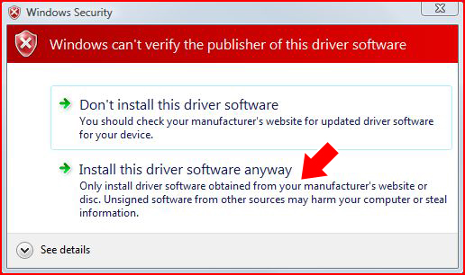 Windows can't verify the publisher of this driver software